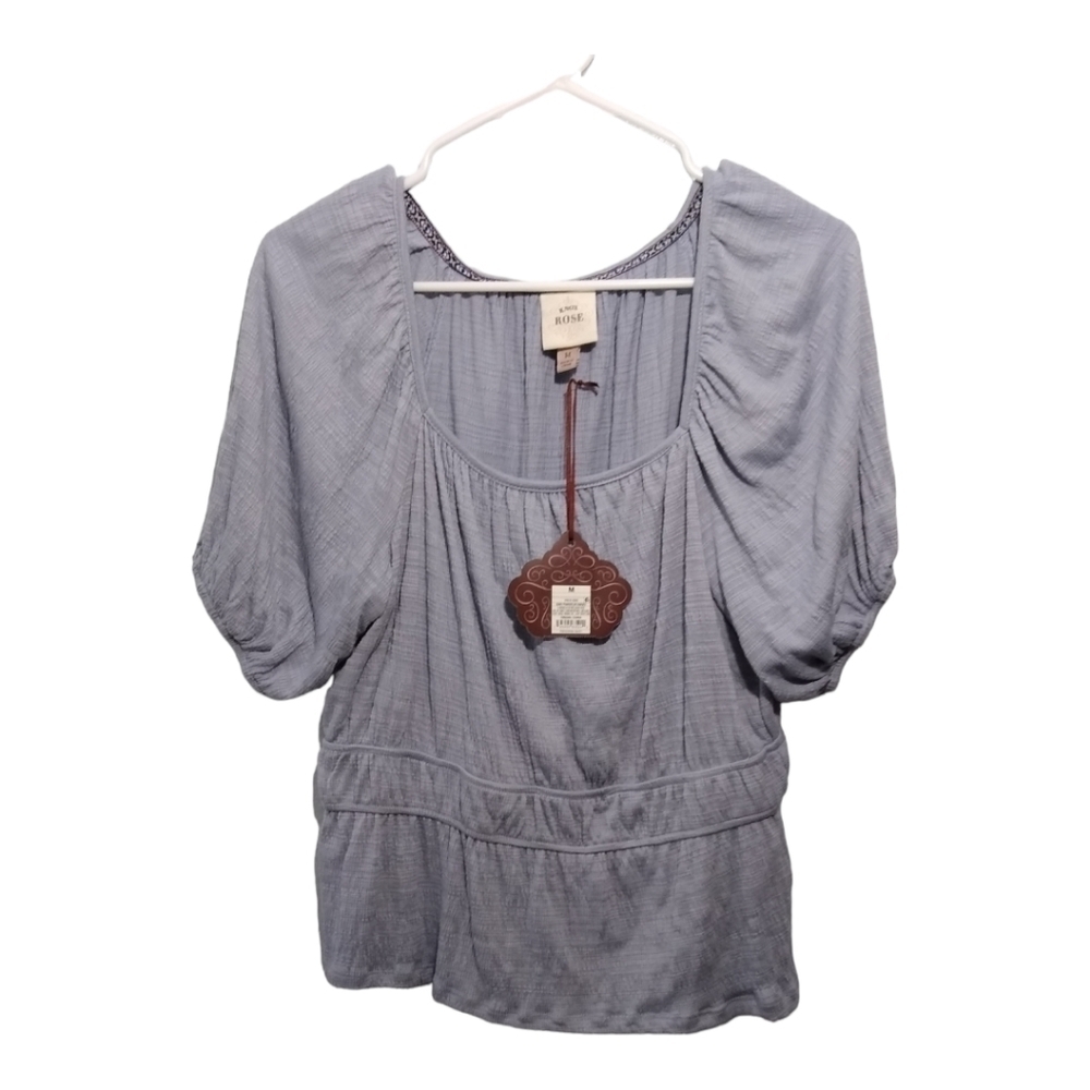 Knox Rose Baby Powder Blue Bohemian Short‎ Sleeve Top Blouse Sz M